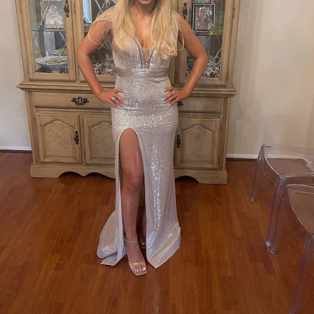 Silver Sequin Maxi Dress ONLY WORN ONCE (Size Small)